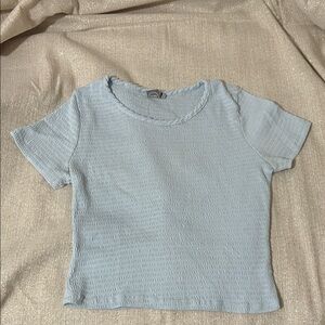 Light Blue Textured Short Sleeve Top - Unbranded